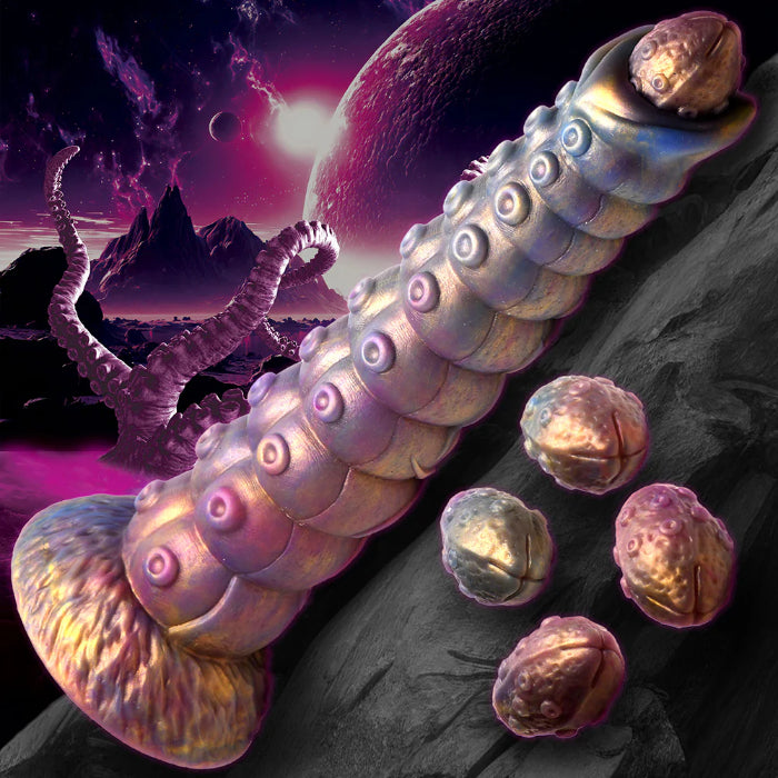 Creature Cocks Deep Invader Tentacle Textured Extra Large Ovipositor Fantasy Shaped Harnessable Dildo with Silicone Eggs