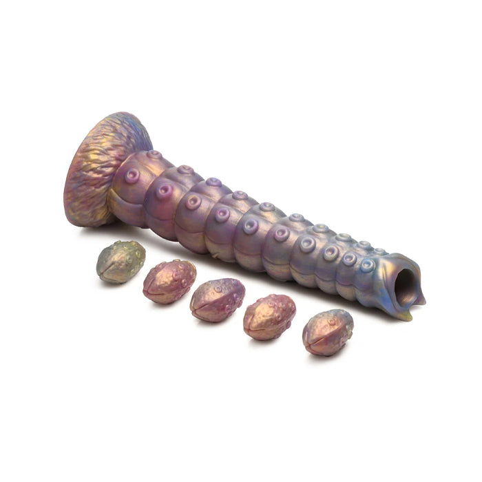 Creature Cocks Deep Invader Tentacle Textured Extra Large Ovipositor Fantasy Shaped Harnessable Dildo with Silicone Eggs