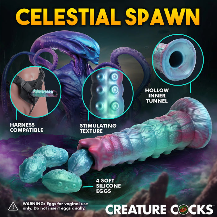 Creature Cocks Galactic Silicone Ovipositor Dildo Tentacle Textured Fantasy Shaped Harnessable Silicone Dildo with Silicone Eggs