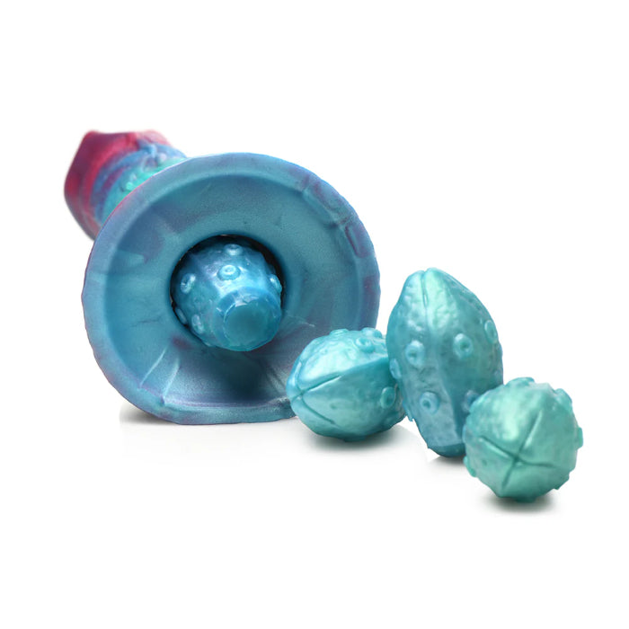 Creature Cocks Galactic Silicone Ovipositor Dildo Tentacle Textured Fantasy Shaped Harnessable Silicone Dildo with Silicone Eggs