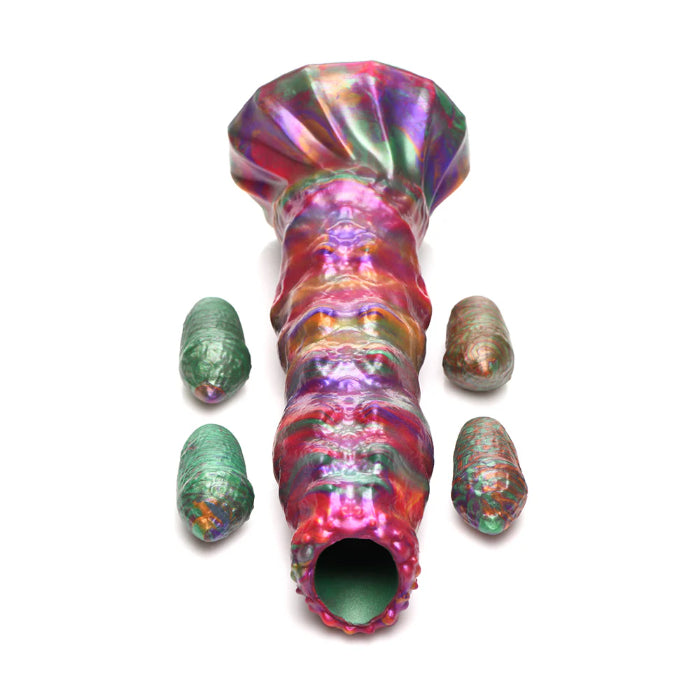 Creature Cocks Larva Silicone Ovipositor Dildo Textured Fantasy Shaped Harnessable Silicone Dildo with Silicone Eggs