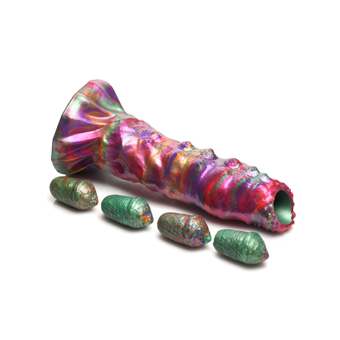 Creature Cocks Larva Silicone Ovipositor Dildo Textured Fantasy Shaped Harnessable Silicone Dildo with Silicone Eggs
