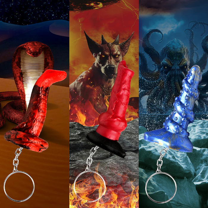 Creature Cocks Hell-Hound, Lord Kraken & King Cobra Silicone Mini Fantasy Shaped Dildo Keychain Set
