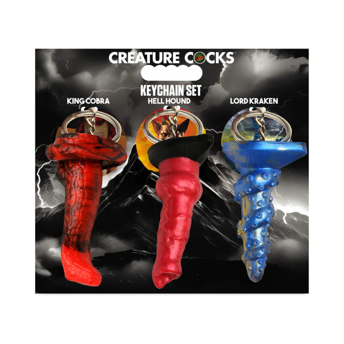 Creature Cocks Hell-Hound, Lord Kraken & King Cobra Silicone Mini Fantasy Shaped Dildo Keychain Set