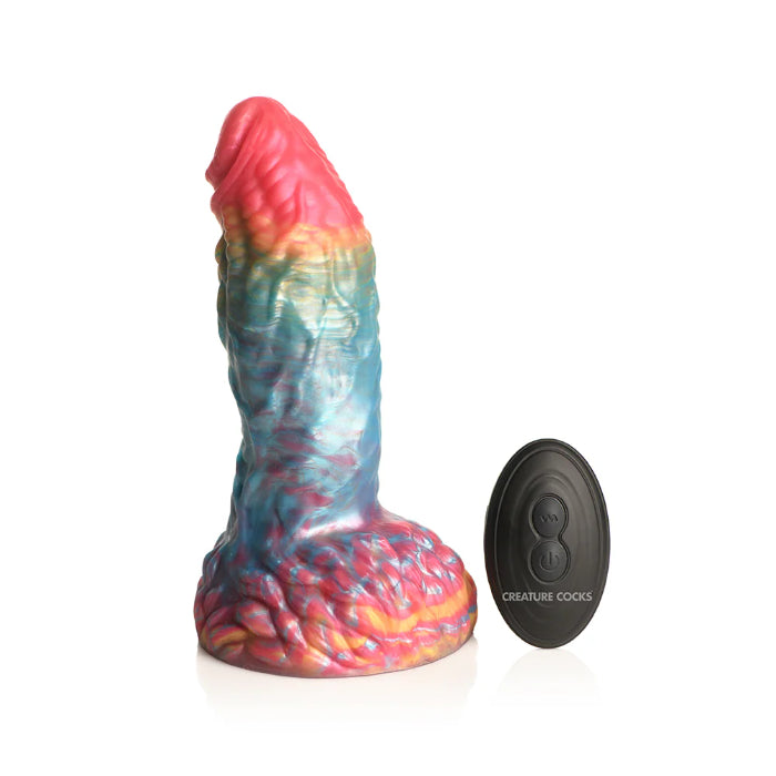 Creature Cocks Rainbow Phoenix Vibrating Rechargeable Remote Controlled Fantasy Shaped Harnessable Silicone Dildo With Suction Cup