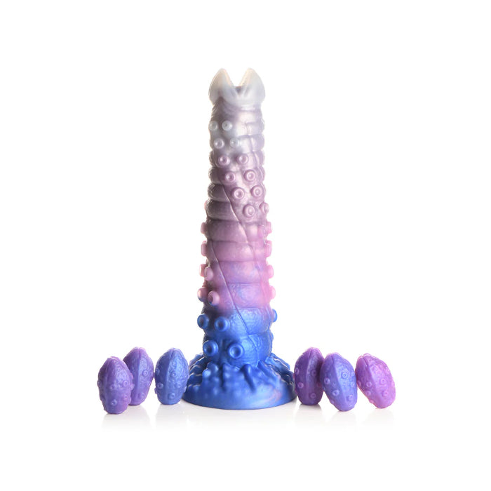 Creature Cocks Tenta-Queen Silicone Ovipositor Dildo Tentacle Textured Fantasy Shaped Harnessable Silicone Dildo with Silicone Eggs