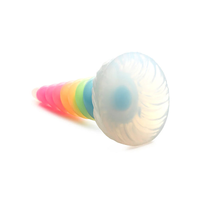 Creature Cocks Uni-Glow Glow-in-the-Dark Rainbow Silicone Fantasy Shaped Harnessable Unicorn Horn Dildo With Suction Cup
