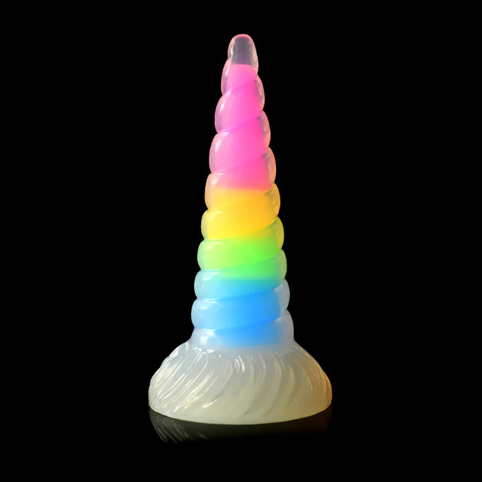 Creature Cocks Uni-Glow Glow-in-the-Dark Rainbow Silicone Fantasy Shaped Harnessable Unicorn Horn Dildo With Suction Cup