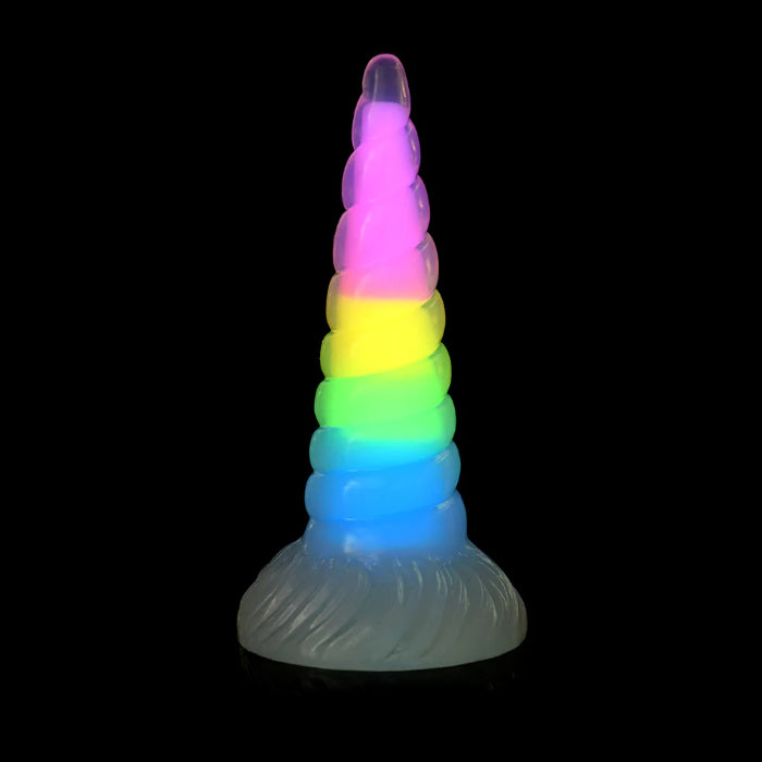 Creature Cocks Uni-Glow Glow-in-the-Dark Rainbow Silicone Fantasy Shaped Harnessable Unicorn Horn Dildo With Suction Cup