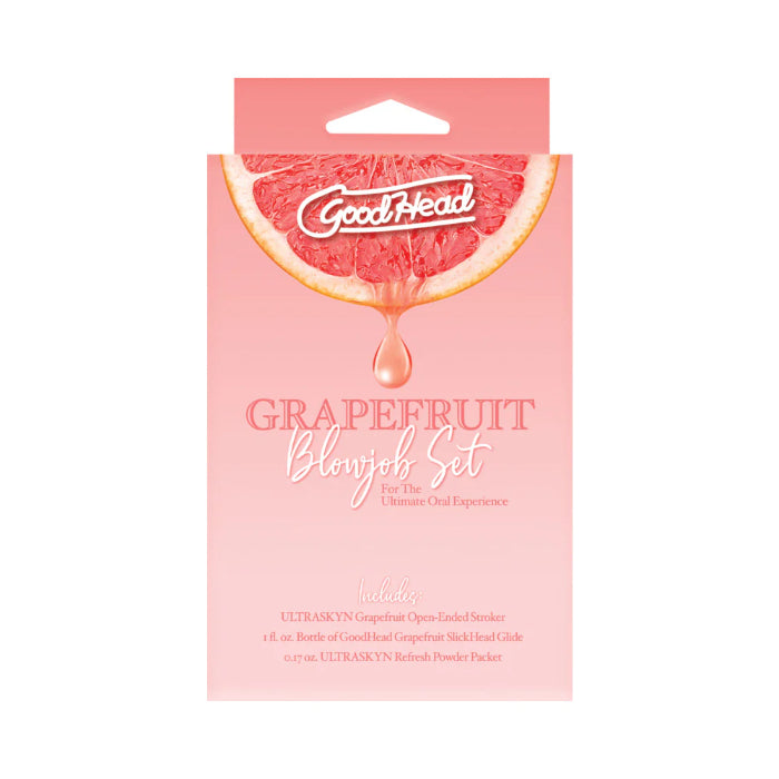 Doc Johnson GoodHead Grapefruit Blowjob Set With Open-Ended Stroker And Flavored Slick Head Glide
