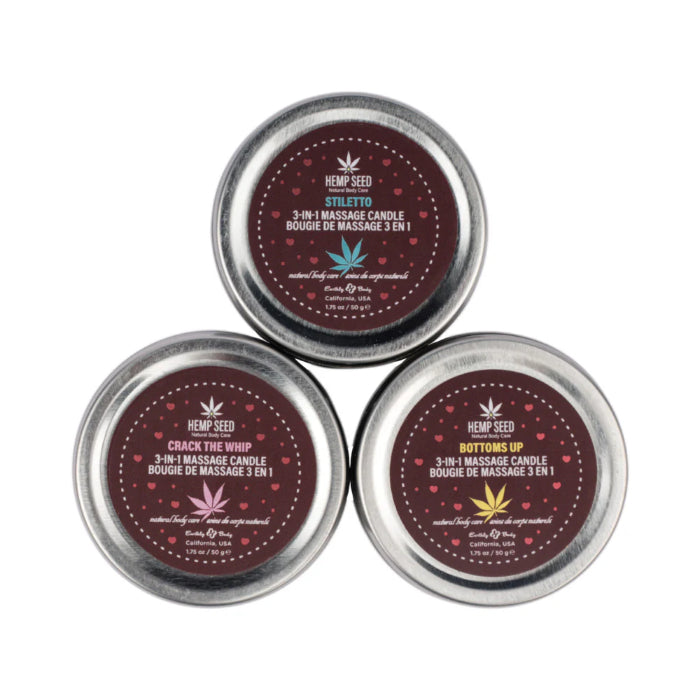 Earthly Body Hemp Seed Valentine 2025 3-in-1 Scented Massage Candle Trio Gift Set