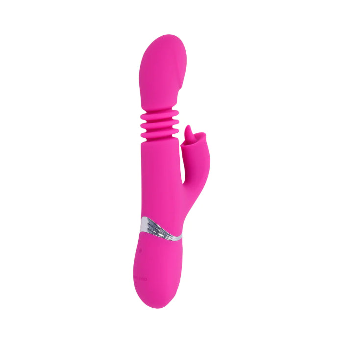 Evolved Pink Dragon Rechargeable Thrusting Dual Stimulator Rabbit Style Vibrator With Flicking External Stimulator