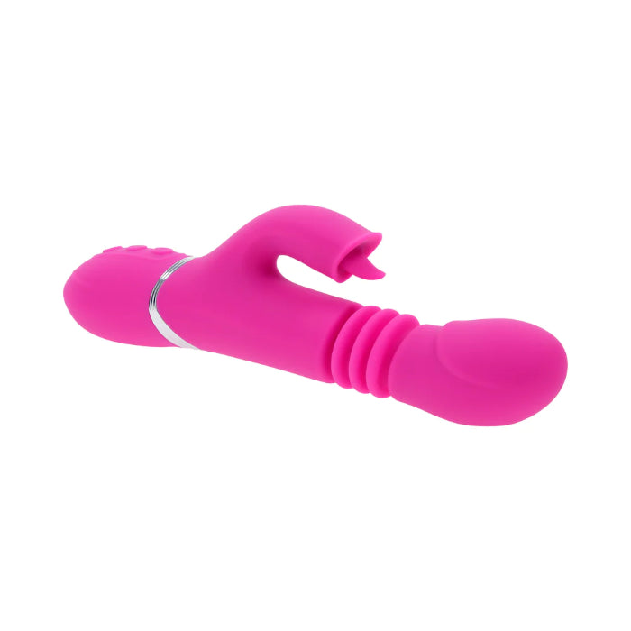 Evolved Pink Dragon Rechargeable Thrusting Dual Stimulator Rabbit Style Vibrator With Flicking External Stimulator