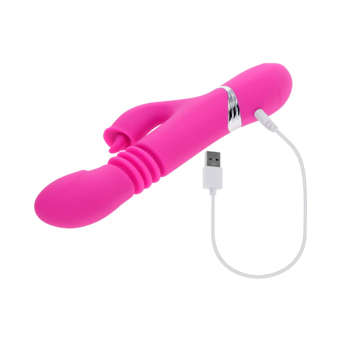 Evolved Pink Dragon Rechargeable Thrusting Dual Stimulator Rabbit Style Vibrator With Flicking External Stimulator