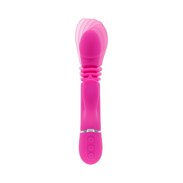 Evolved Pink Dragon Rechargeable Thrusting Dual Stimulator Rabbit Style Vibrator With Flicking External Stimulator