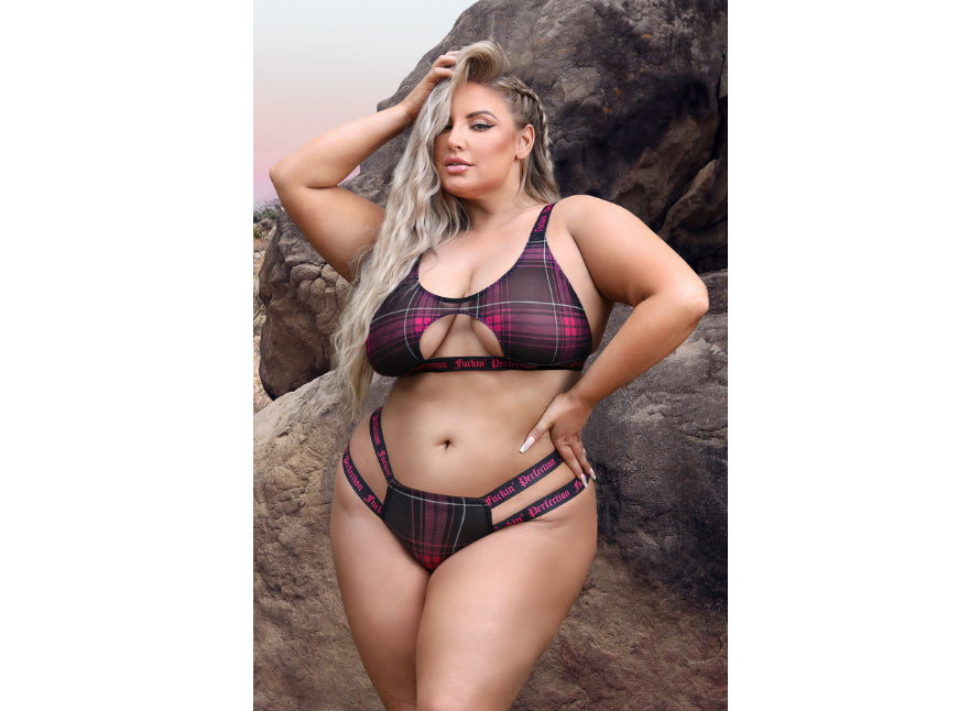 Fantasy Lingerie Fuckin' Perfection Plaid Mesh Cut Out Bralette & Panty