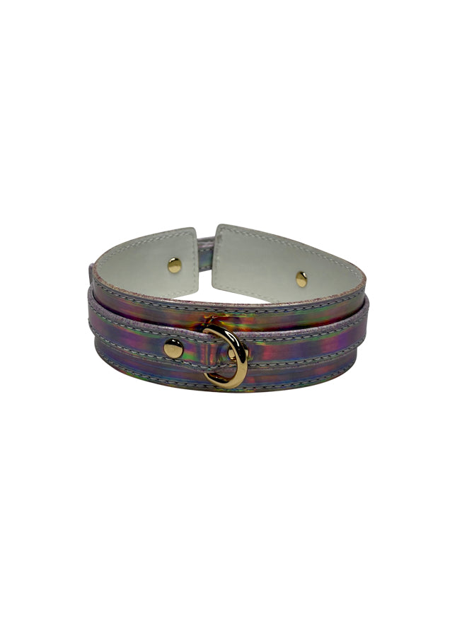 Holographic Vegan Leather BDSM Collar