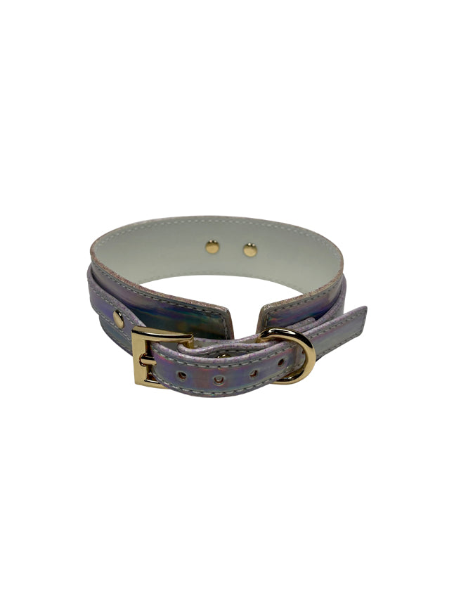 Holographic Vegan Leather BDSM Collar