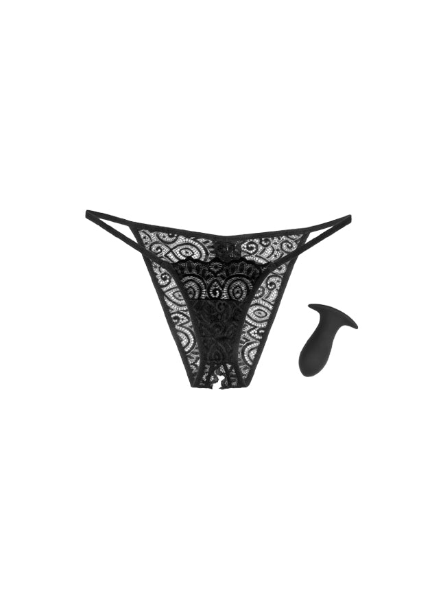 Hookup Remote Control Butt Plug With Rechargeable Removable Bullet And Lace Peek-a-Boo Crotchless Panty