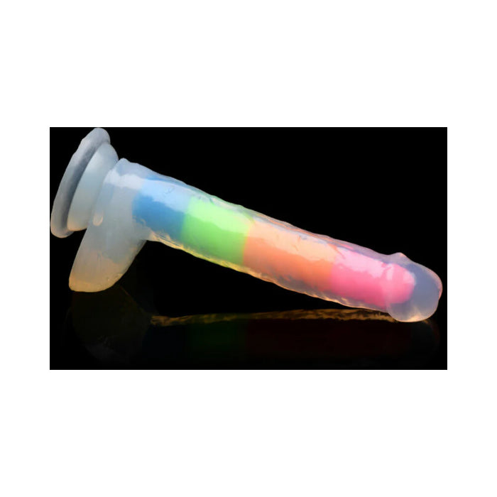 Lollicock Rainbow Glow-in-the-Dark 7 Inch Dual Density Harnessable Realistic Silicone Dildo With Balls And Suction Cup