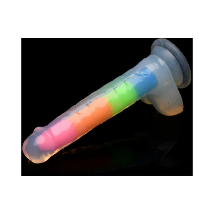 Lollicock Rainbow Glow-in-the-Dark 7 Inch Dual Density Harnessable Realistic Silicone Dildo With Balls And Suction Cup