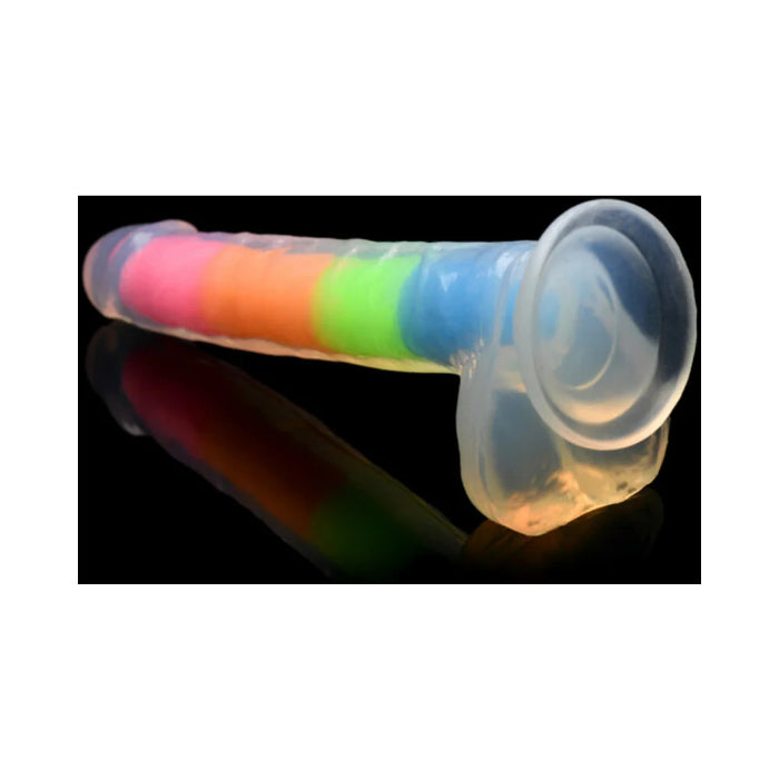 Lollicock Rainbow Glow-in-the-Dark 7 Inch Dual Density Harnessable Realistic Silicone Dildo With Balls And Suction Cup