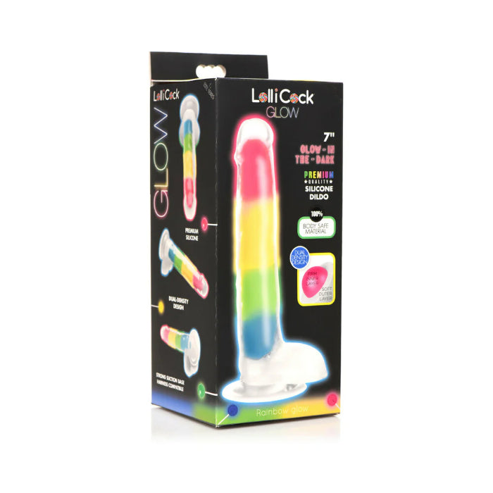 Lollicock Rainbow Glow-in-the-Dark 7 Inch Dual Density Harnessable Realistic Silicone Dildo With Balls And Suction Cup