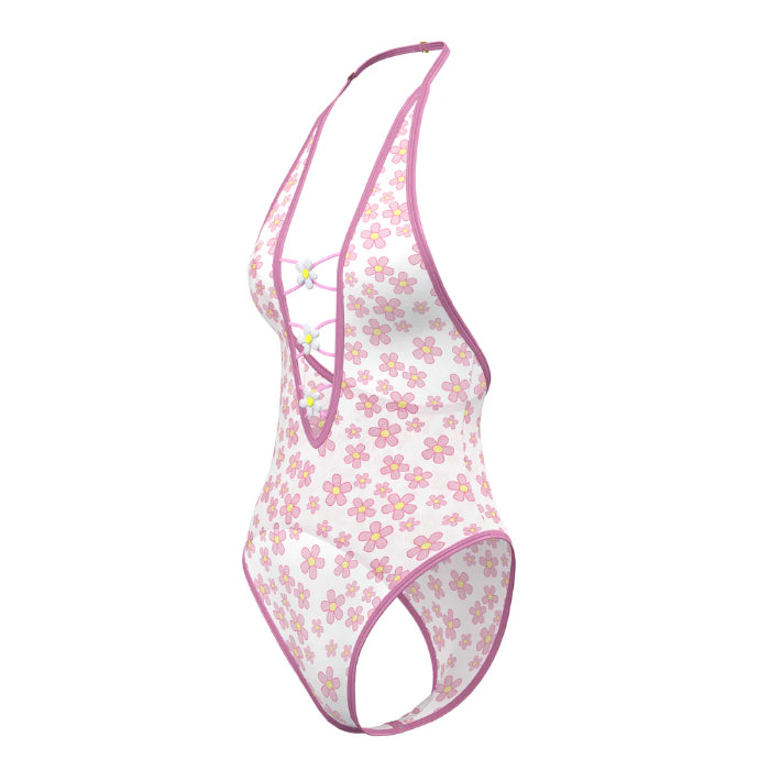 Magic Silk Blacklight Responsive Daisy Print Teddy with Snap Crotch