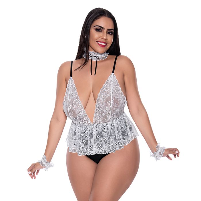 Magic Silk Dress Up Full-Service Naughty Maid Lace Teddy