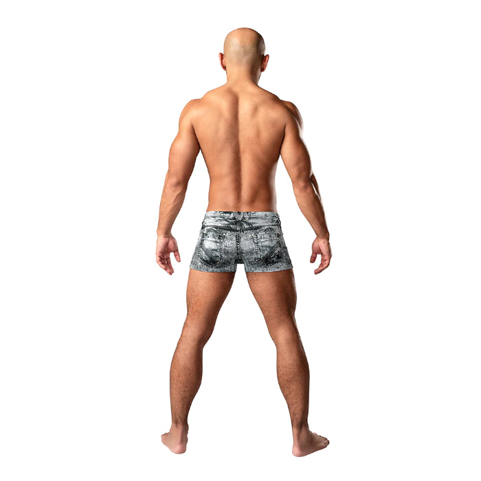 Male Power Dirty Denim Jean Print Mini Short