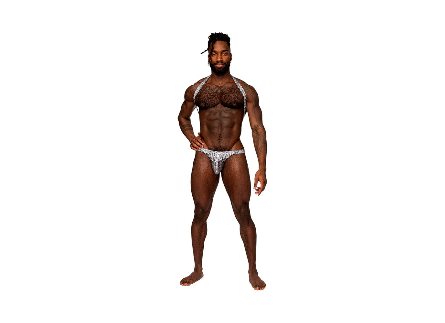 Male Power Snaked Snake Print Shoulder Sling Harness Thong