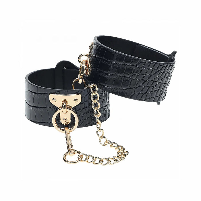 Shots Ouch! Rome Collection Bonded Leather Adjustable Ankle Cuffs With Gold Hardware