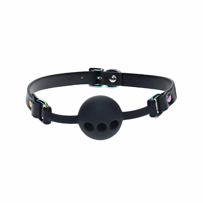 Shots Ouch! Venice Collection Bonded Leather Iridescent Finish Silicone Ball Gag