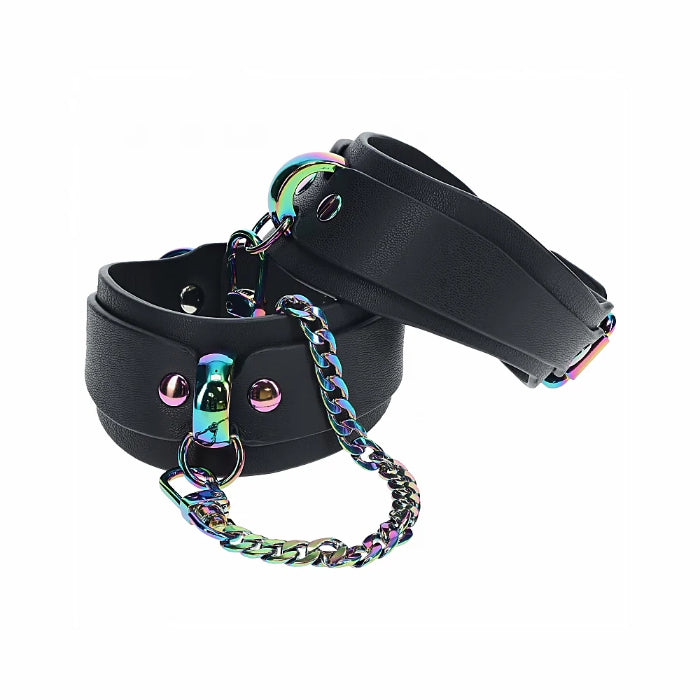 Shots Ouch! Venice Collection Bonded Leather Iridescent Finish Adjustable Leg Cuffs With Connector Chain