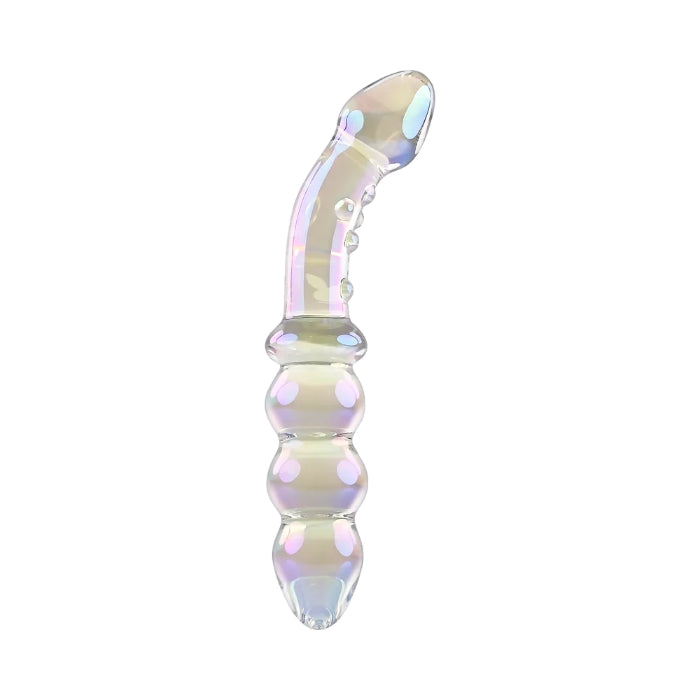 Playboy Jewels Glass Double Iridescent Textured Dildo With Rabbit Head Detail