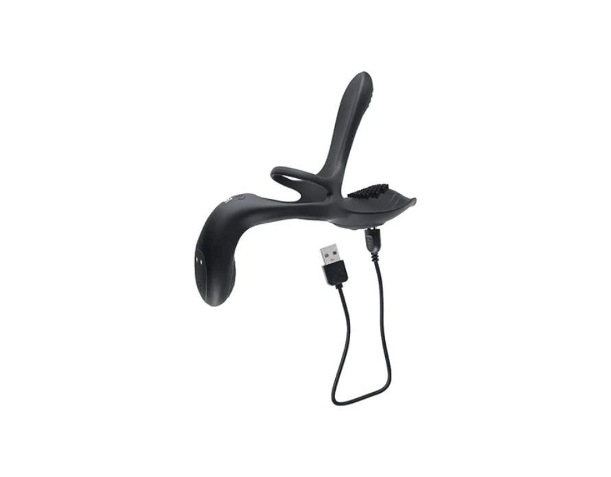 Playboy The 3 Way Rechargeable Remote Controlled Vibrating Silicone Cockring with Vibrating Perineum Stimulator
