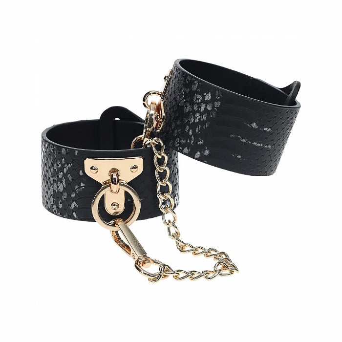 Shots Ouch! Florence Collection Bonded Leather Wrist Cuffs With Removable Connector Chain