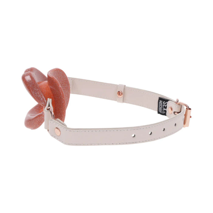 Sportsheets Sex & Mischief Peaches 'n CreaMe Adjustable Open Mouth Silicone Lips Gag With Glitter Detail