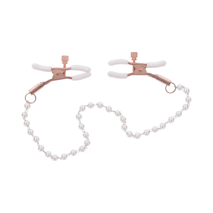 Sportsheets Sex & Mischief Peaches 'n CreaMe Pearl Adjustable Tension Nipple Clamps