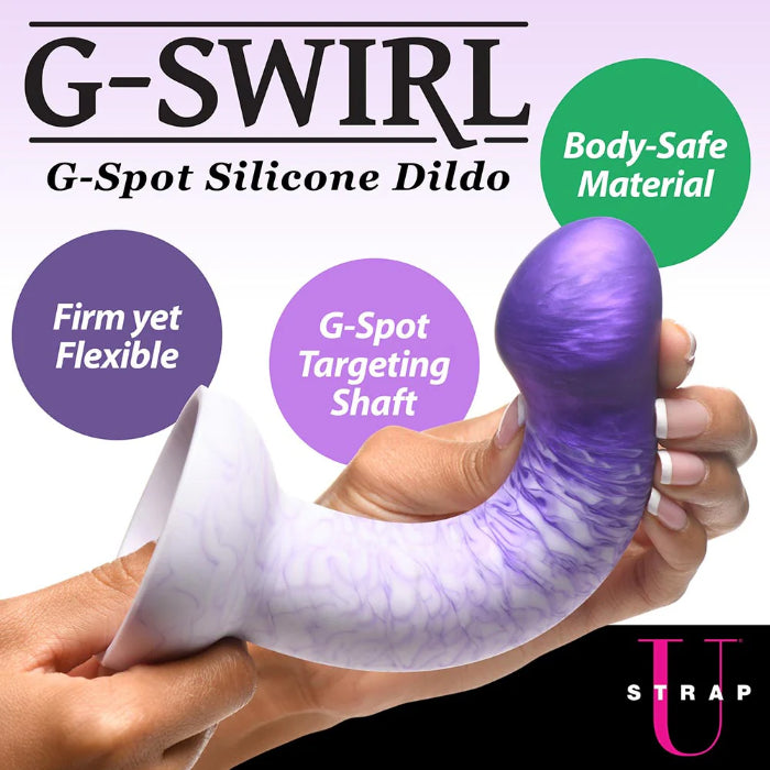 Strap U G-Swirl Curved G-Spot Harnessable Silicone Dildo With Suction Cup