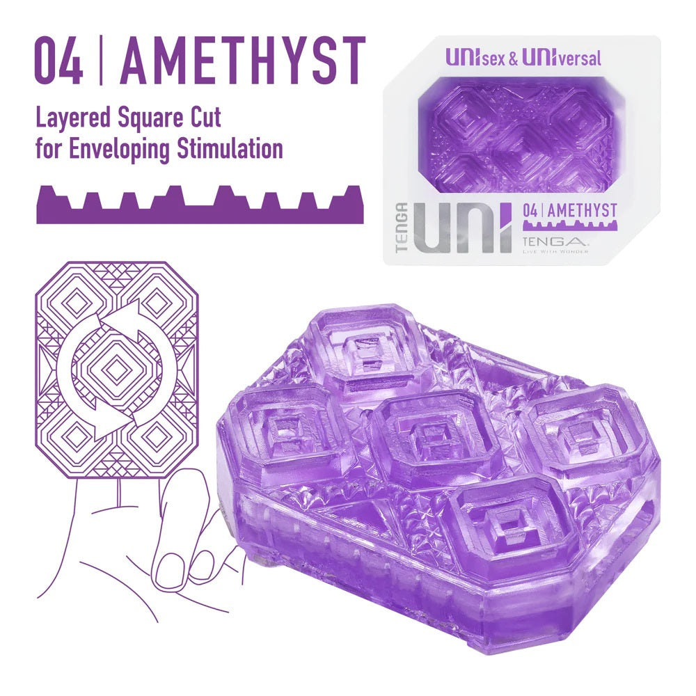 Tenga Uni Amethyst Square Textured Finger Sleeve For Manual Stimulation And Stroking