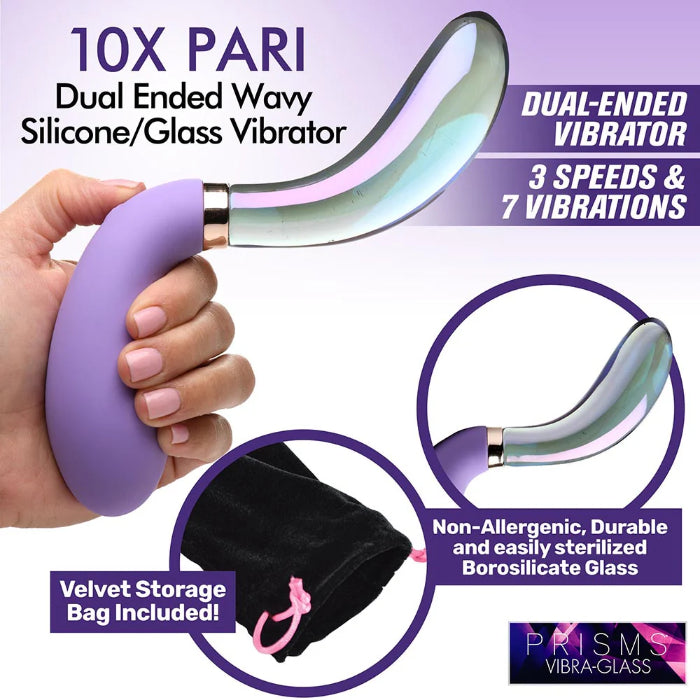 XR Brands Pari Dual Ended Wavy Silicone And Glass Rechargeable G-Spot Vibrator
