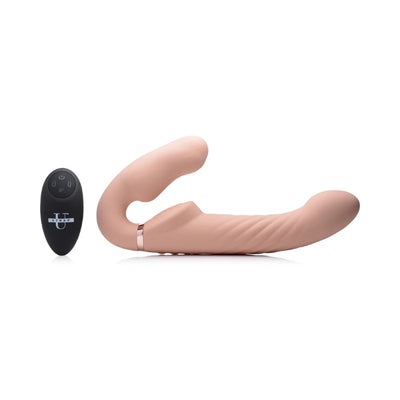 XR Brands Strap U Remote Control 10X Swirl Ergo-Fit Inflatable And Vibrating Wearable Flexible Double-Ended Rechargeable Strapless Strap-On Dildo